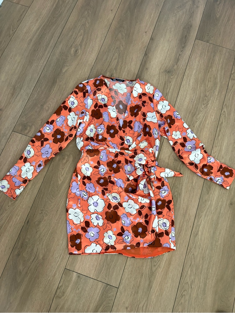 Zara Coral Floral Wrap Mini Dress
